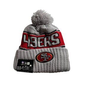 San Francisco 49ers New Era NFL Removeable Pom Knit Beanie Hat Gray Red Football